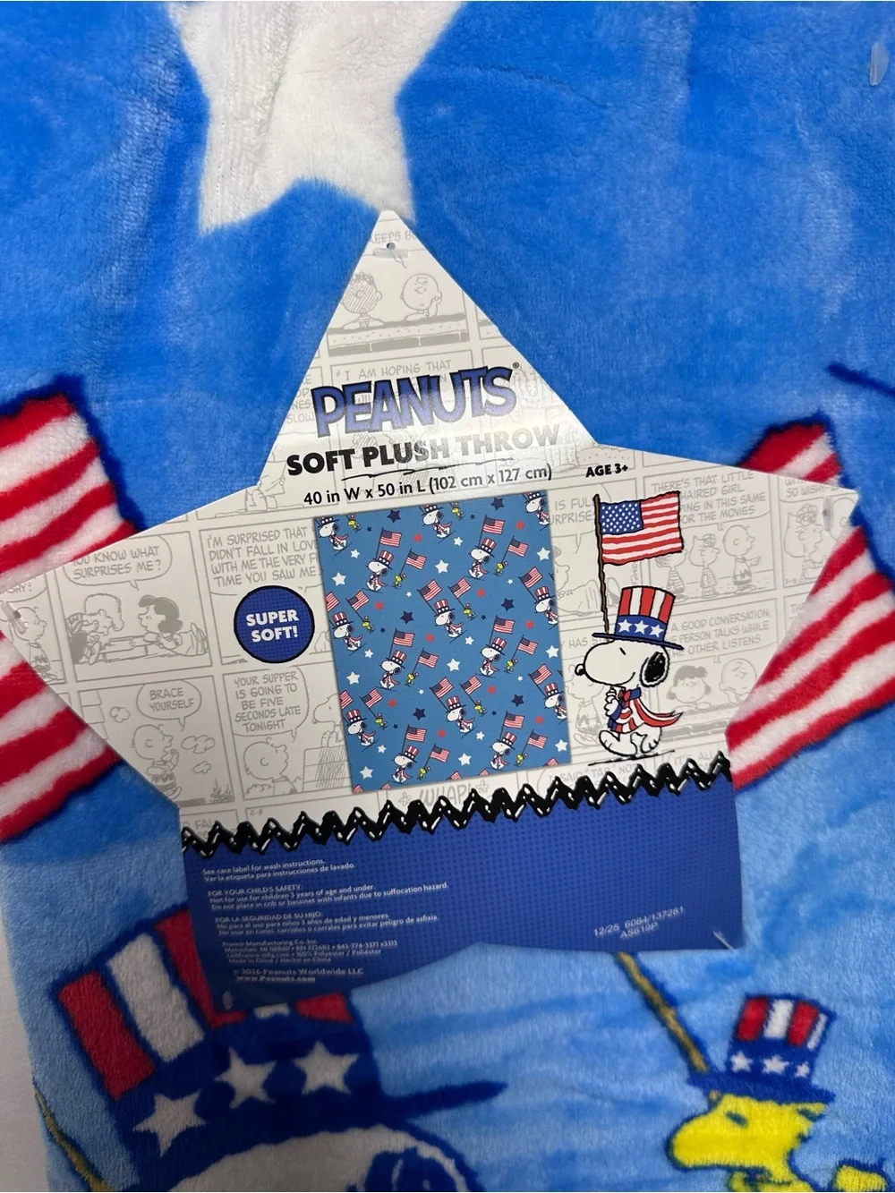 Peanuts Snoopy & Woodstock Patriotic Blue Kids Pajama Throw Blanket